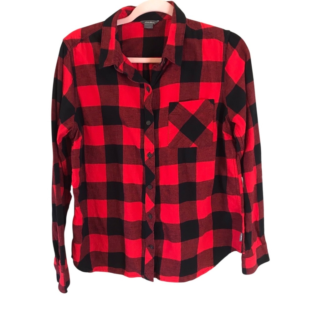 Lands End Womens Flannel Womens Medium Plaid Button Up Buffalo Check Lumberjack